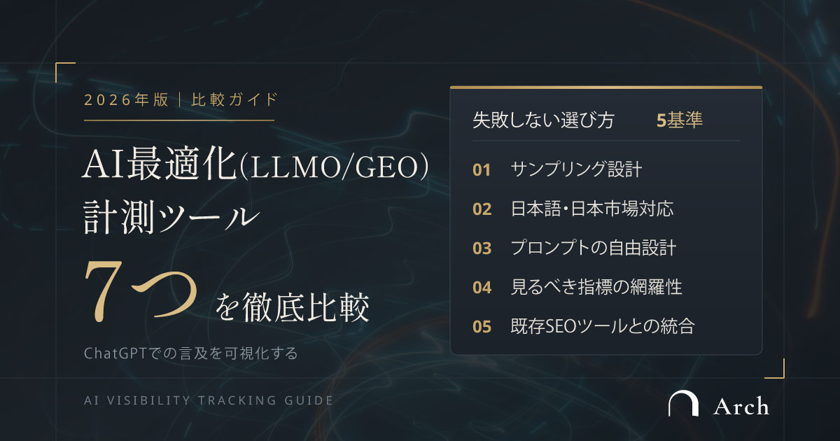 AI最適化(LLMO/GEO)計測ツール7つを徹底比較【2026年版】ChatGPTでの言及を可視化する
